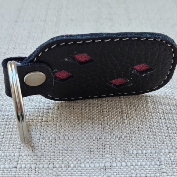 Handmade Keychain Black Genuine Leather Keys Holder Black key Chain - Picture 6 of 7